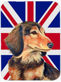 Dachshund with English Union Jack British Flag Cutting Board Tempered Glass Kitchen Cutting Surface, Heat Resistant Chopping, Non-Slip Feet, Food Prep & Serving
