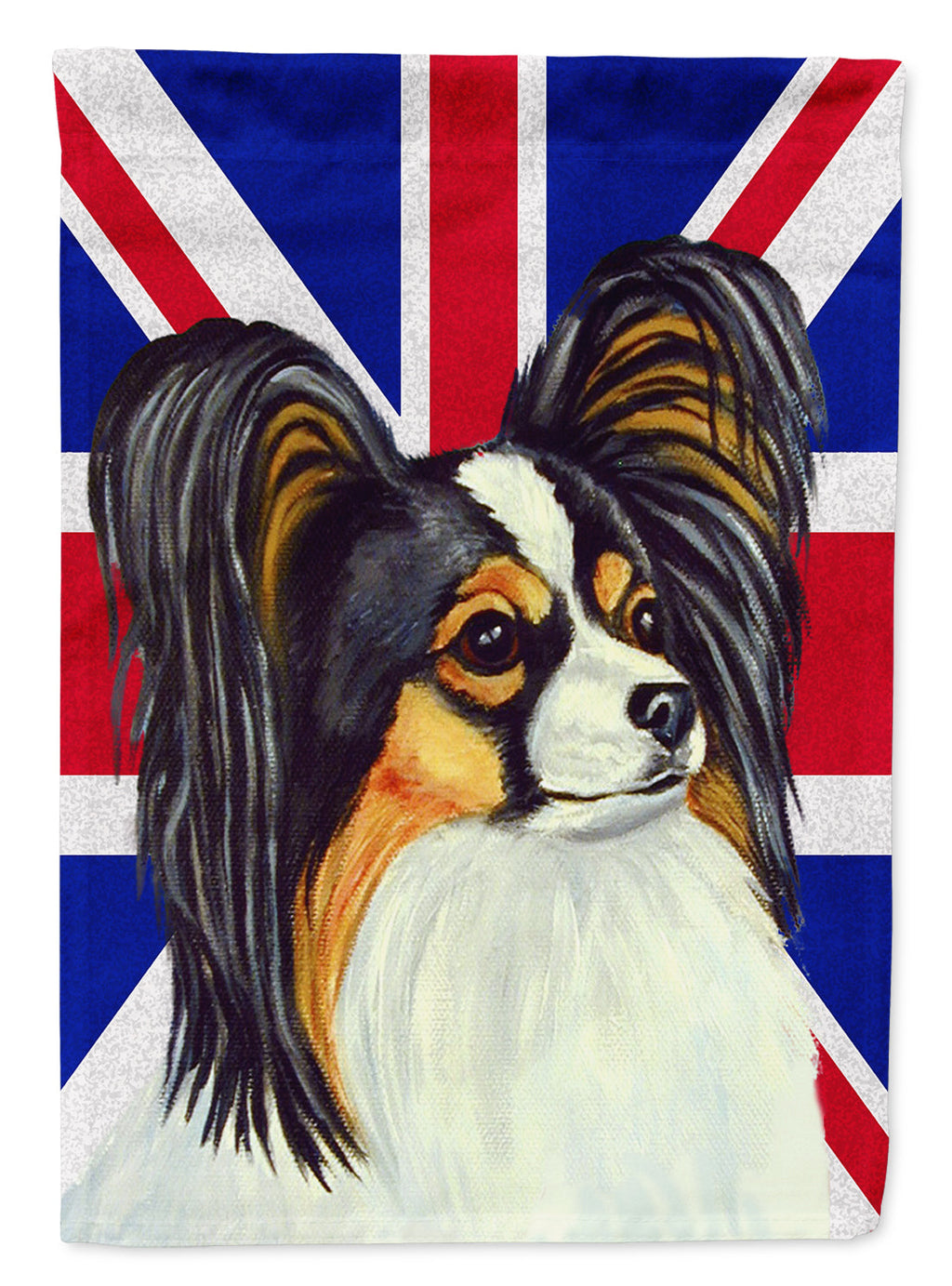 Papillon with English Union Jack British Flag House Flag 28x40 Porch Sleeve Pole Decorative Outside Yard Banner Artwork Wall Hanging, Polyester