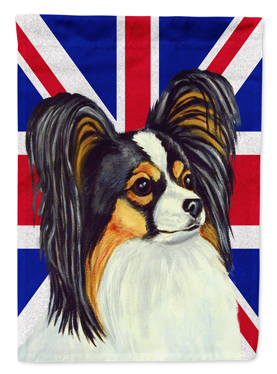 Papillon with English Union Jack British Flag House Flag 28x40 Porch Sleeve Pole Decorative Outside Yard Banner Artwork Wall Hanging, Polyester
