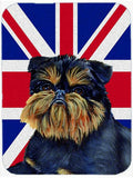 Brussels Griffon with English Union Jack British Flag Cutting Board Tempered Glass Kitchen Cutting Surface, Heat Resistant Chopping, Non-Slip Feet, Food Prep & Serving
