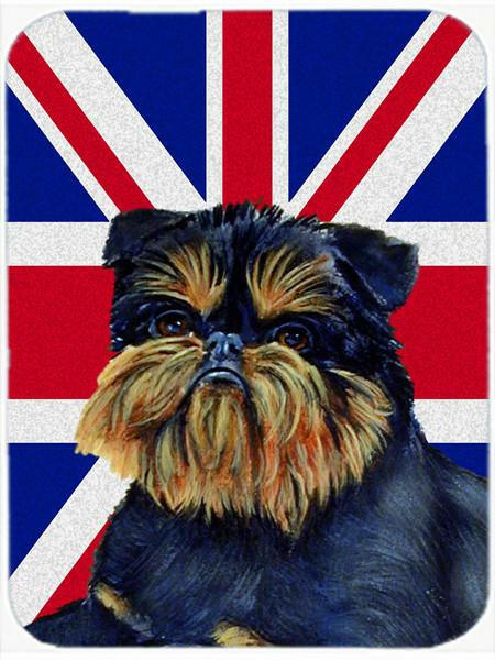 Brussels Griffon with English Union Jack British Flag Cutting Board Tempered Glass Kitchen Cutting Surface, Heat Resistant Chopping, Non-Slip Feet, Food Prep & Serving