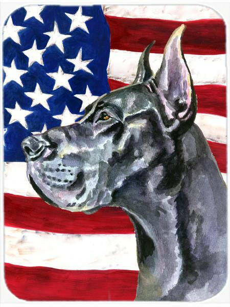 Black Great Dane USA Patriotic American Flag Cutting Board Tempered Glass Kitchen Cutting Surface, Heat Resistant Chopping, Non-Slip Feet, Food Prep & Serving