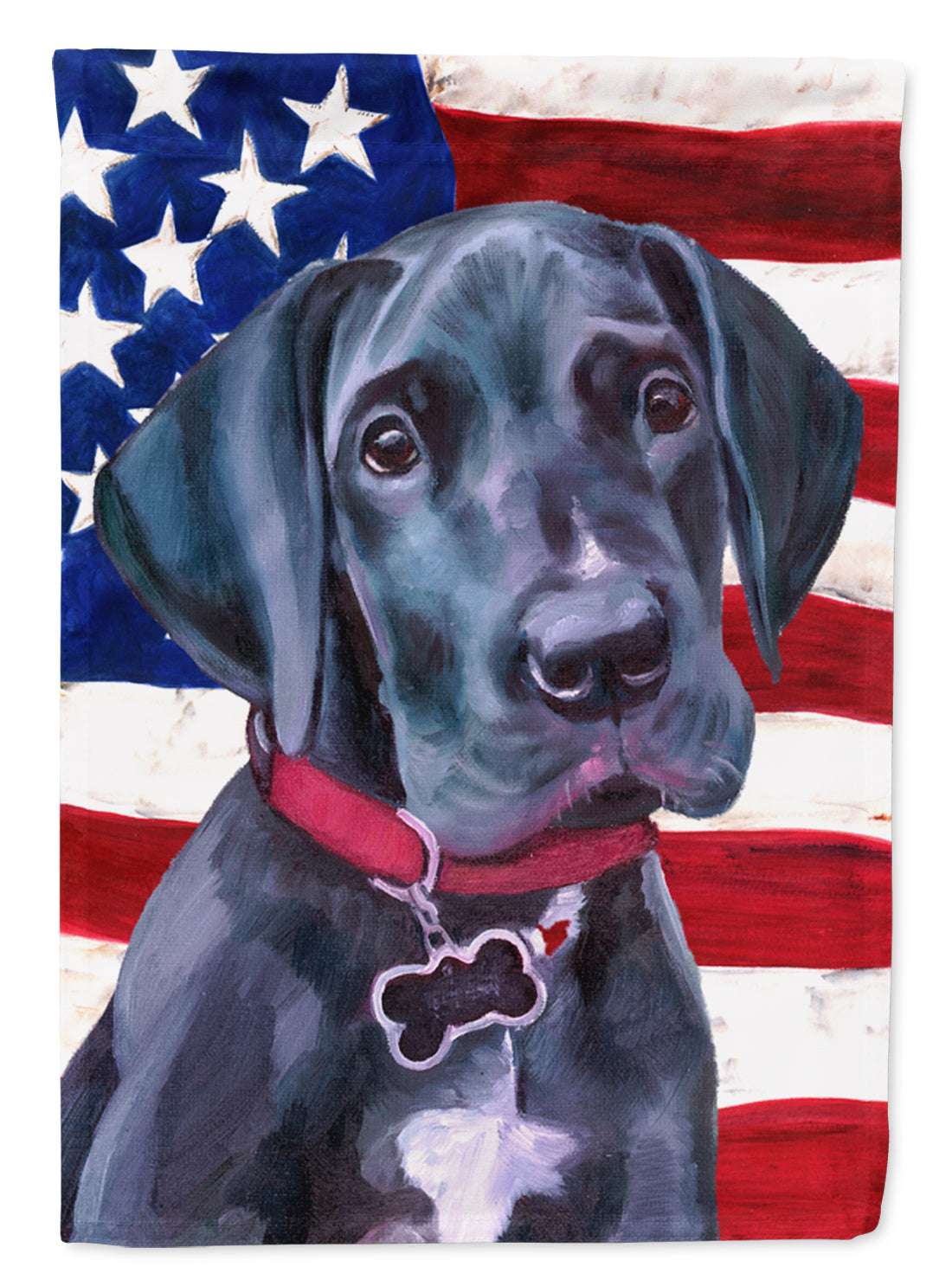 Black Great Dane Puppy USA Patriotic American Flag House Flag 28x40 Porch Sleeve Pole Decorative Outside Yard Banner Artwork Wall Hanging, Polyester