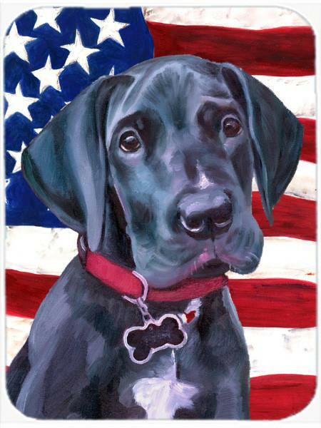 Black Great Dane Puppy USA Patriotic American Flag Cutting Board Tempered Glass Kitchen Cutting Surface, Heat Resistant Chopping, Non-Slip Feet, Food Prep & Serving