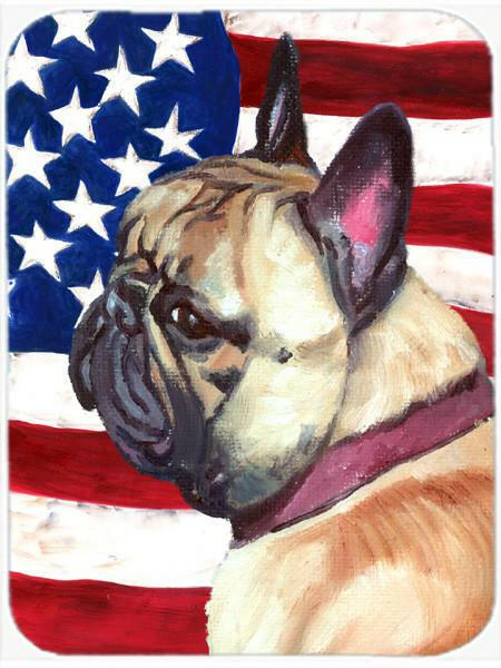 French Bulldog Frenchie USA Patriotic American Flag Cutting Board Tempered Glass Kitchen Cutting Surface, Heat Resistant Chopping, Non-Slip Feet, Food Prep & Serving