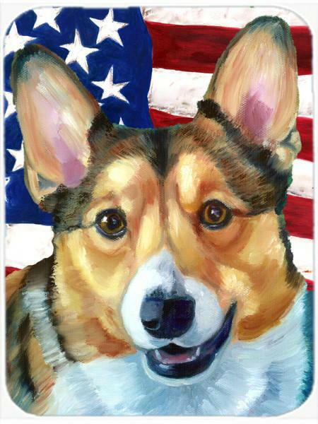 Corgi USA Patriotic American Flag Cutting Board Tempered Glass Kitchen Cutting Surface, Heat Resistant Chopping, Non-Slip Feet, Food Prep & Serving