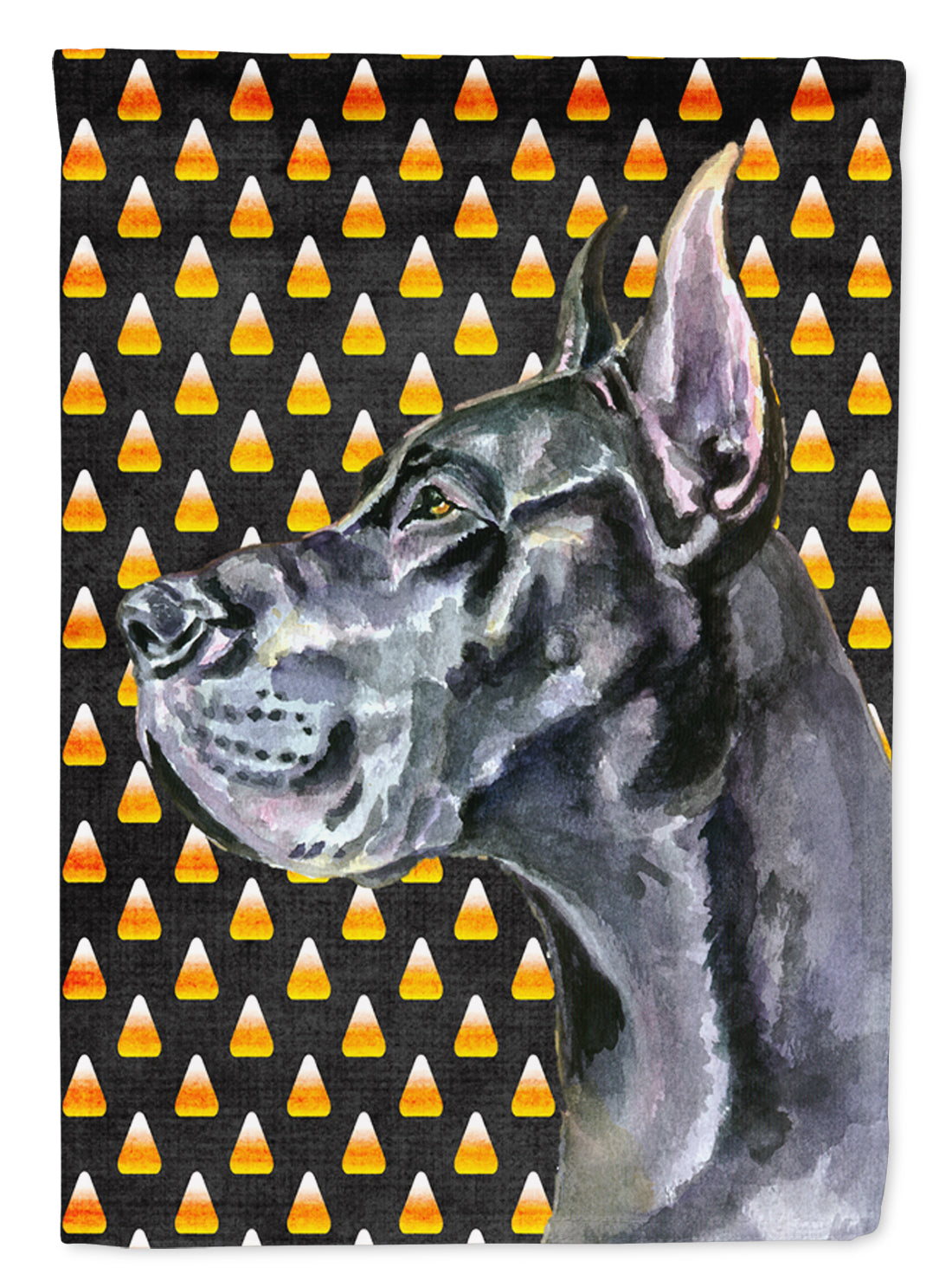 Black Great Dane Candy Corn Halloween House Flag 28x40 Porch Sleeve Pole Decorative Outside Yard Banner Artwork Wall Hanging, Polyester