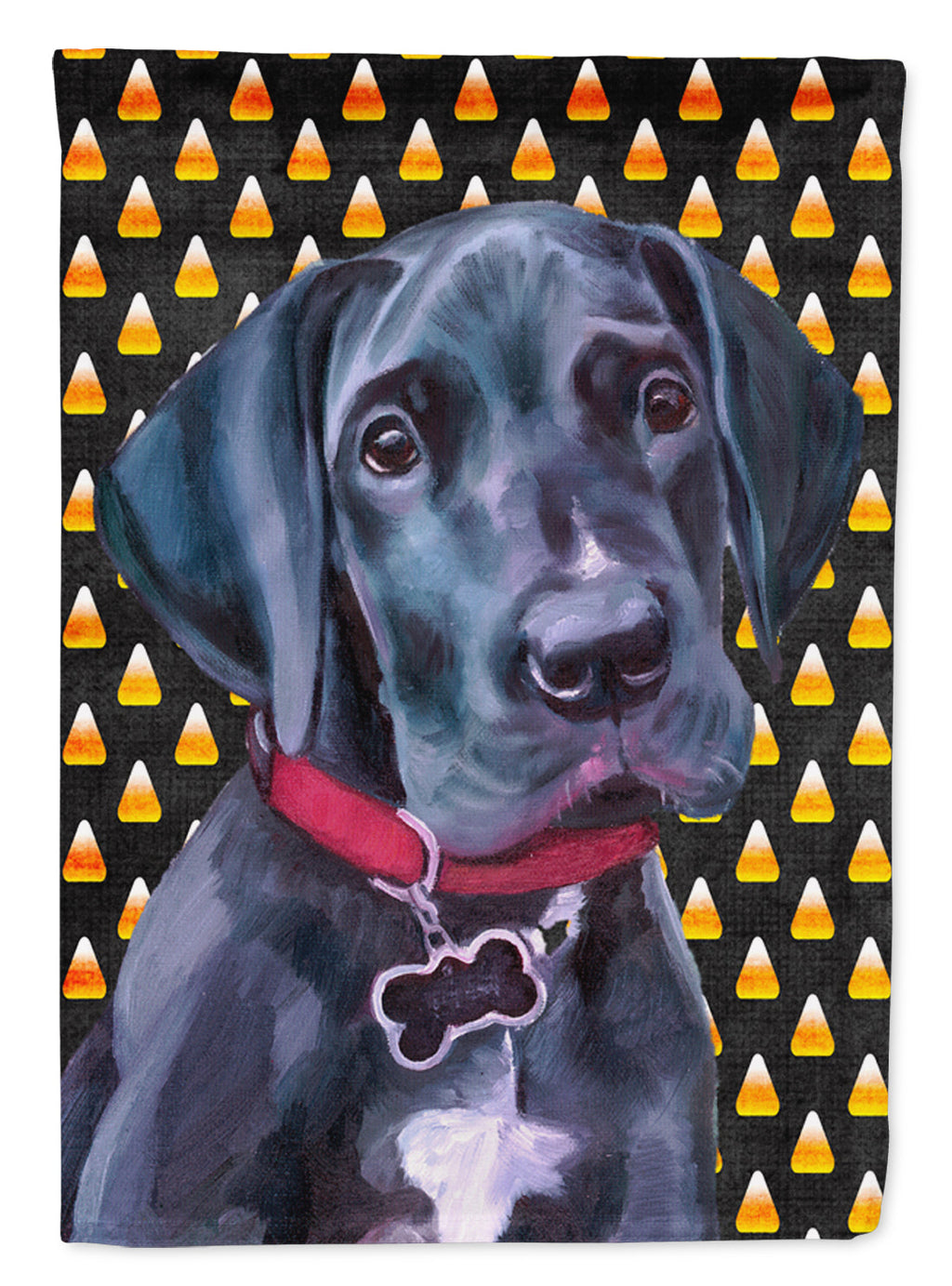 Black Great Dane Puppy Candy Corn Halloween House Flag 28x40 Porch Sleeve Pole Decorative Outside Yard Banner Artwork Wall Hanging, Polyester
