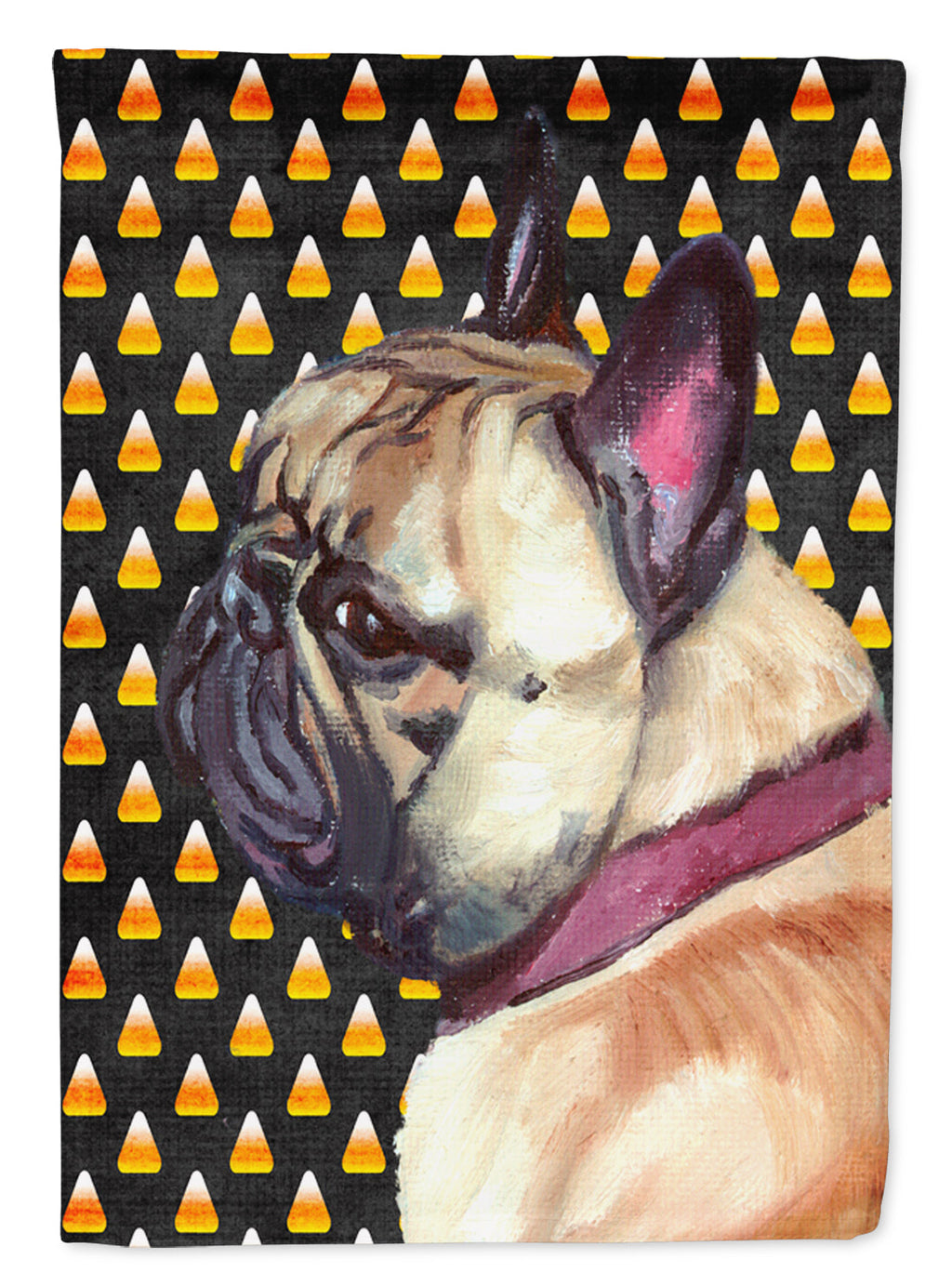 French Bulldog Frenchie Candy Corn Halloween House Flag 28x40 Porch Sleeve Pole Decorative Outside Yard Banner Artwork Wall Hanging, Polyester
