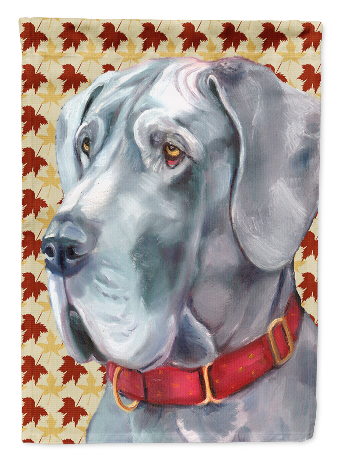 Great Dane Fall Leaves House Flag 28x40 Porch Sleeve Pole Decorative Outside Yard Banner Artwork Wall Hanging, Polyester