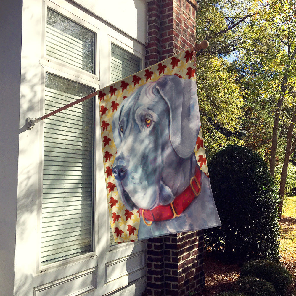 Great Dane Fall Leaves House Flag 28x40 Porch Sleeve Pole Decorative Outside Yard Banner Artwork Wall Hanging, Polyester