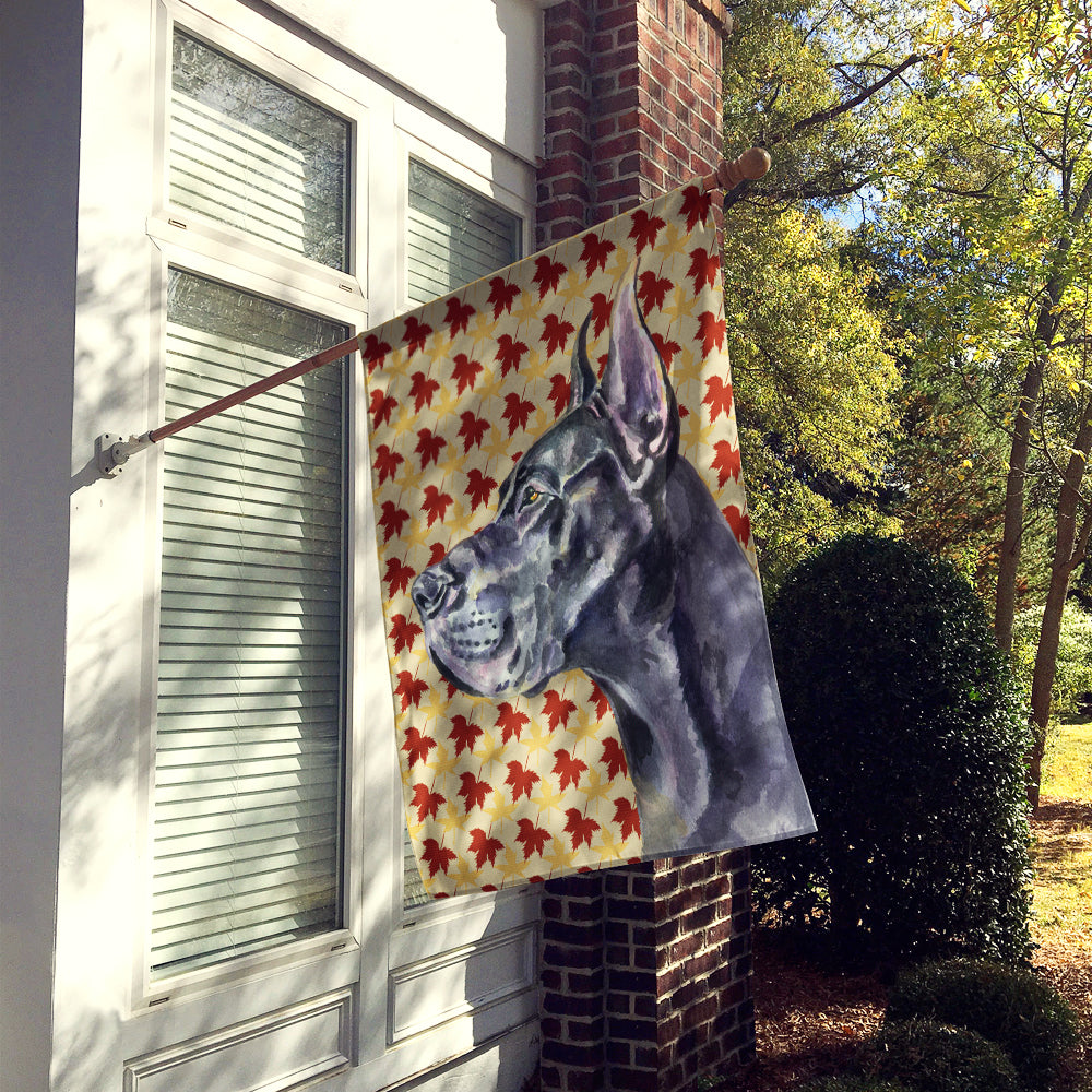 Black Great Dane Fall Leaves House Flag 28x40 Porch Sleeve Pole Decorative Outside Yard Banner Artwork Wall Hanging, Polyester