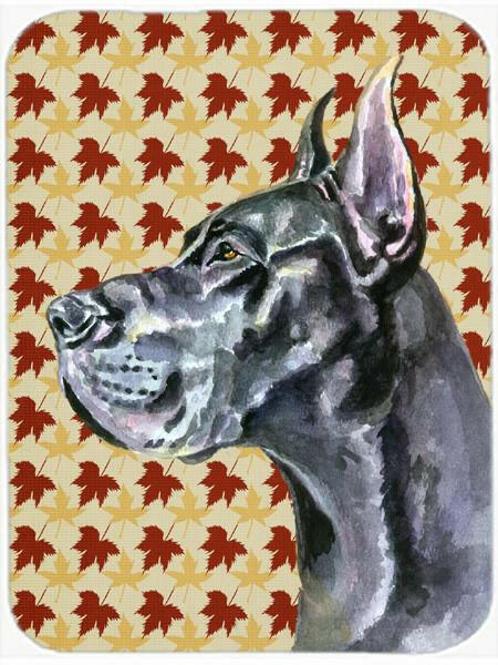 Black Great Dane Fall Leaves Cutting Board Tempered Glass Kitchen Cutting Surface, Heat Resistant Chopping, Non-Slip Feet, Food Prep & Serving