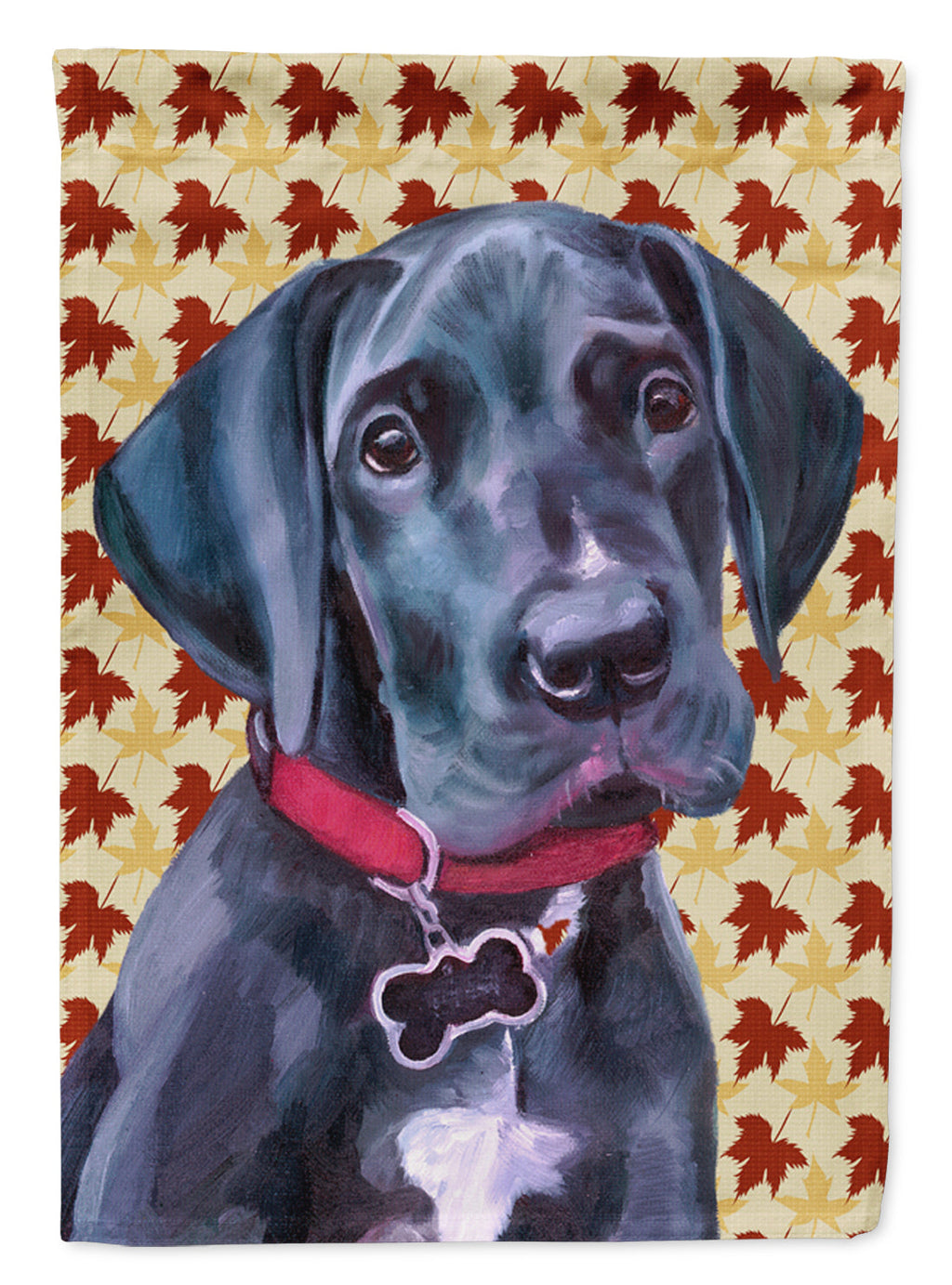 Black Great Dane Puppy Fall Leaves House Flag 28x40 Porch Sleeve Pole Decorative Outside Yard Banner Artwork Wall Hanging, Polyester