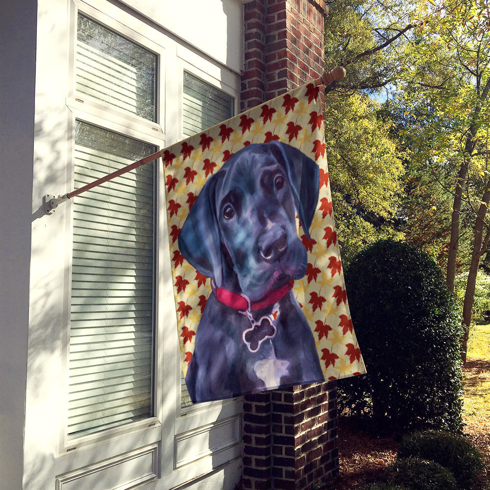 Black Great Dane Puppy Fall Leaves House Flag 28x40 Porch Sleeve Pole Decorative Outside Yard Banner Artwork Wall Hanging, Polyester