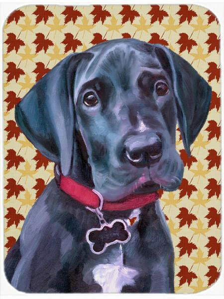 Black Great Dane Puppy Fall Leaves Cutting Board Tempered Glass Kitchen Cutting Surface, Heat Resistant Chopping, Non-Slip Feet, Food Prep & Serving