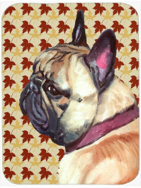 French Bulldog Frenchie Fall Leaves Cutting Board Tempered Glass Kitchen Cutting Surface, Heat Resistant Chopping, Non-Slip Feet, Food Prep & Serving