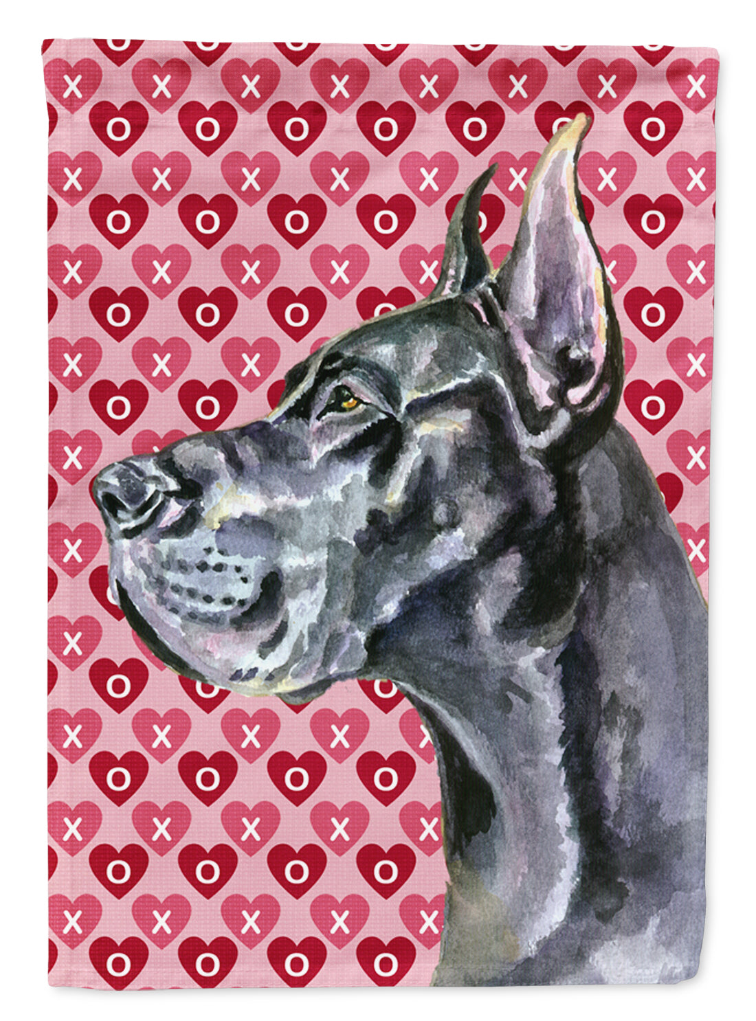 Black Great Dane Hearts Love and Valentine's Day House Flag 28x40 Porch Sleeve Pole Decorative Outside Yard Banner Artwork Wall Hanging, Polyester
