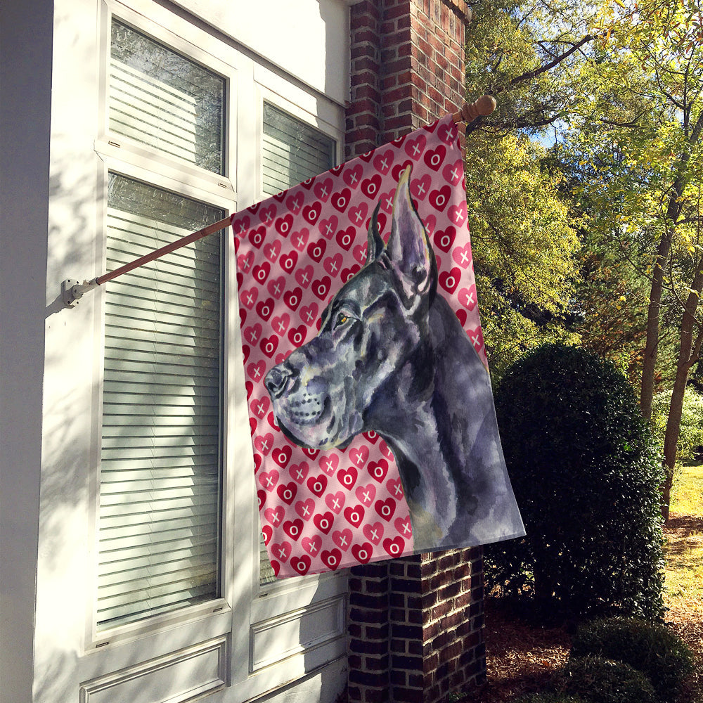 Black Great Dane Hearts Love and Valentine's Day House Flag 28x40 Porch Sleeve Pole Decorative Outside Yard Banner Artwork Wall Hanging, Polyester