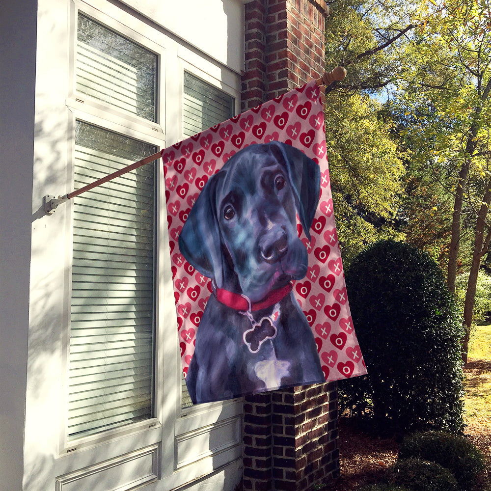 Black Great Dane Puppy Hearts Love and Valentine's Day House Flag 28x40 Porch Sleeve Pole Decorative Outside Yard Banner Artwork Wall Hanging, Polyester
