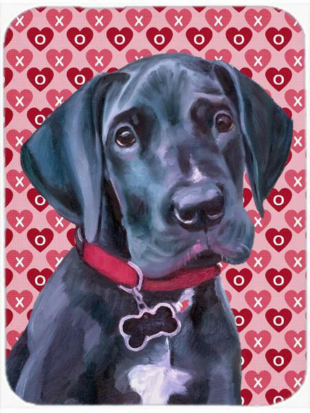 Black Great Dane Puppy Hearts Love and Valentine's Day Cutting Board Tempered Glass Kitchen Cutting Surface, Heat Resistant Chopping, Non-Slip Feet, Food Prep & Serving