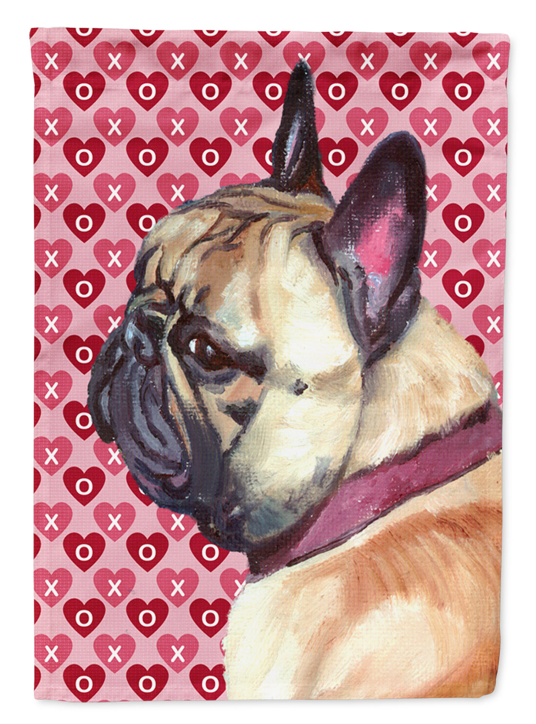 French Bulldog Frenchie Hearts Love and Valentine's Day House Flag 28x40 Porch Sleeve Pole Decorative Outside Yard Banner Artwork Wall Hanging, Polyester