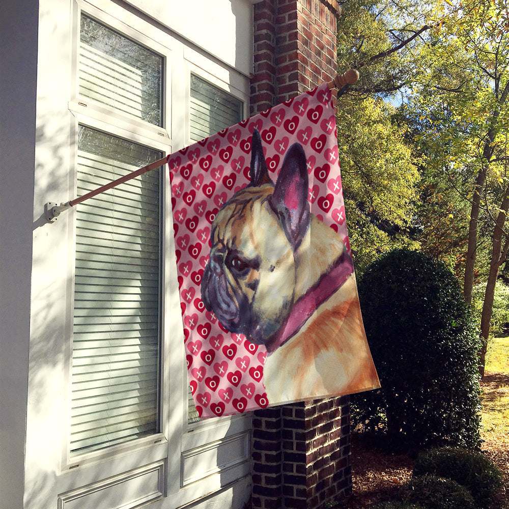 French Bulldog Frenchie Hearts Love and Valentine's Day House Flag 28x40 Porch Sleeve Pole Decorative Outside Yard Banner Artwork Wall Hanging, Polyester