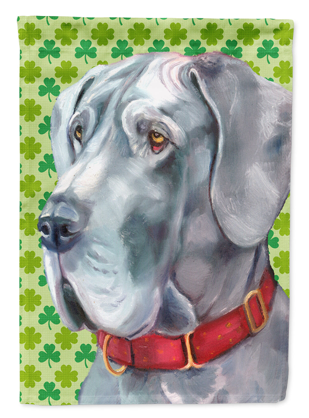 Great Dane St. Patrick's Day Shamrock House Flag 28x40 Porch Sleeve Pole Decorative Outside Yard Banner Artwork Wall Hanging, Polyester