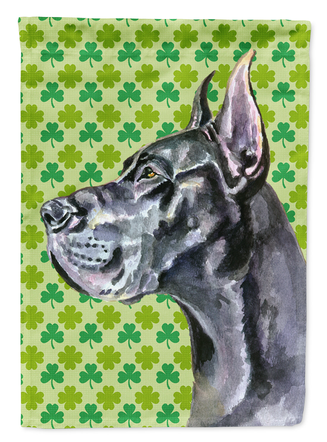 Black Great Dane St. Patrick's Day Shamrock House Flag 28x40 Porch Sleeve Pole Decorative Outside Yard Banner Artwork Wall Hanging, Polyester