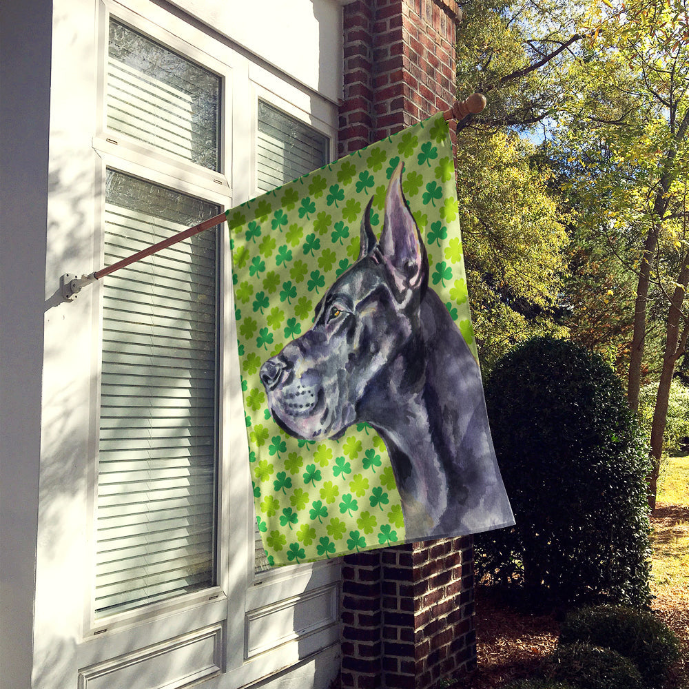 Black Great Dane St. Patrick's Day Shamrock House Flag 28x40 Porch Sleeve Pole Decorative Outside Yard Banner Artwork Wall Hanging, Polyester