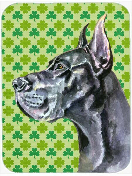 Black Great Dane St. Patrick's Day Shamrock Cutting Board Tempered Glass Kitchen Cutting Surface, Heat Resistant Chopping, Non-Slip Feet, Food Prep & Serving