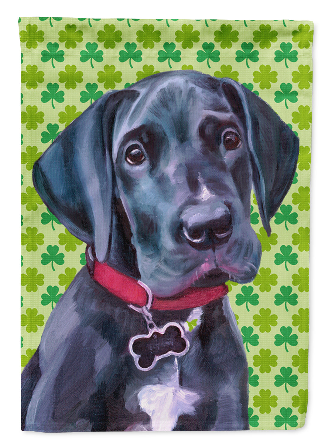 Black Great Dane Puppy St. Patrick's Day Shamrock House Flag 28x40 Porch Sleeve Pole Decorative Outside Yard Banner Artwork Wall Hanging, Polyester
