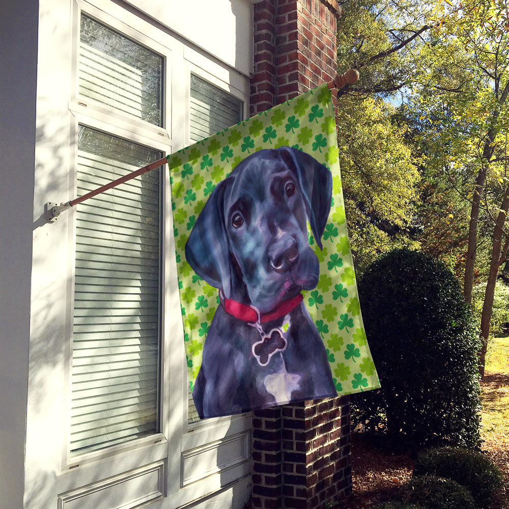 Black Great Dane Puppy St. Patrick's Day Shamrock House Flag 28x40 Porch Sleeve Pole Decorative Outside Yard Banner Artwork Wall Hanging, Polyester