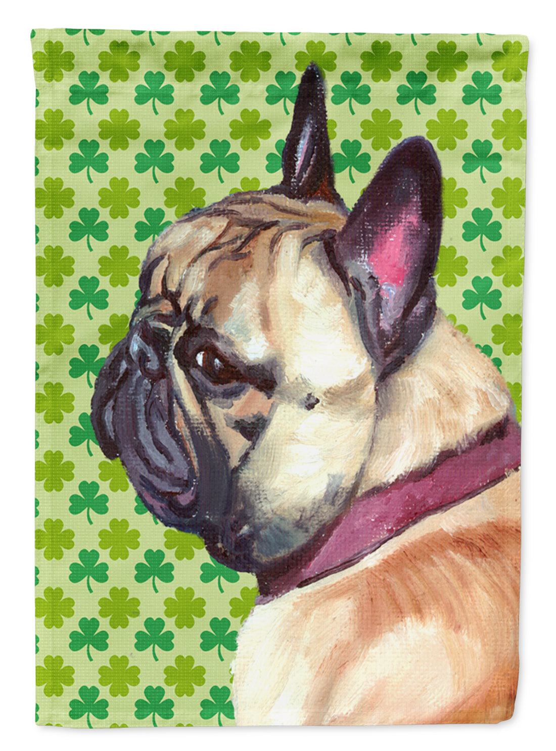 French Bulldog Frenchie St. Patrick's Day Shamrock House Flag 28x40 Porch Sleeve Pole Decorative Outside Yard Banner Artwork Wall Hanging, Polyester