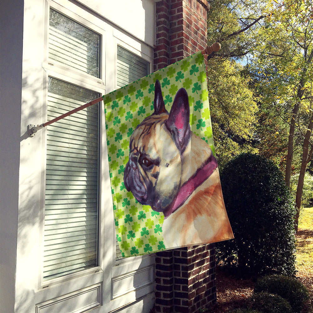 French Bulldog Frenchie St. Patrick's Day Shamrock House Flag 28x40 Porch Sleeve Pole Decorative Outside Yard Banner Artwork Wall Hanging, Polyester
