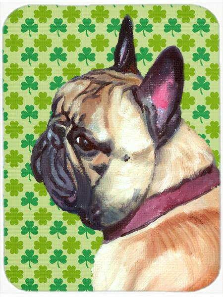 French Bulldog Frenchie St. Patrick's Day Shamrock Cutting Board Tempered Glass Kitchen Cutting Surface, Heat Resistant Chopping, Non-Slip Feet, Food Prep & Serving
