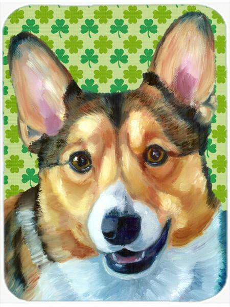 Corgi St. Patrick's Day Shamrock Cutting Board Tempered Glass Kitchen Cutting Surface, Heat Resistant Chopping, Non-Slip Feet, Food Prep & Serving