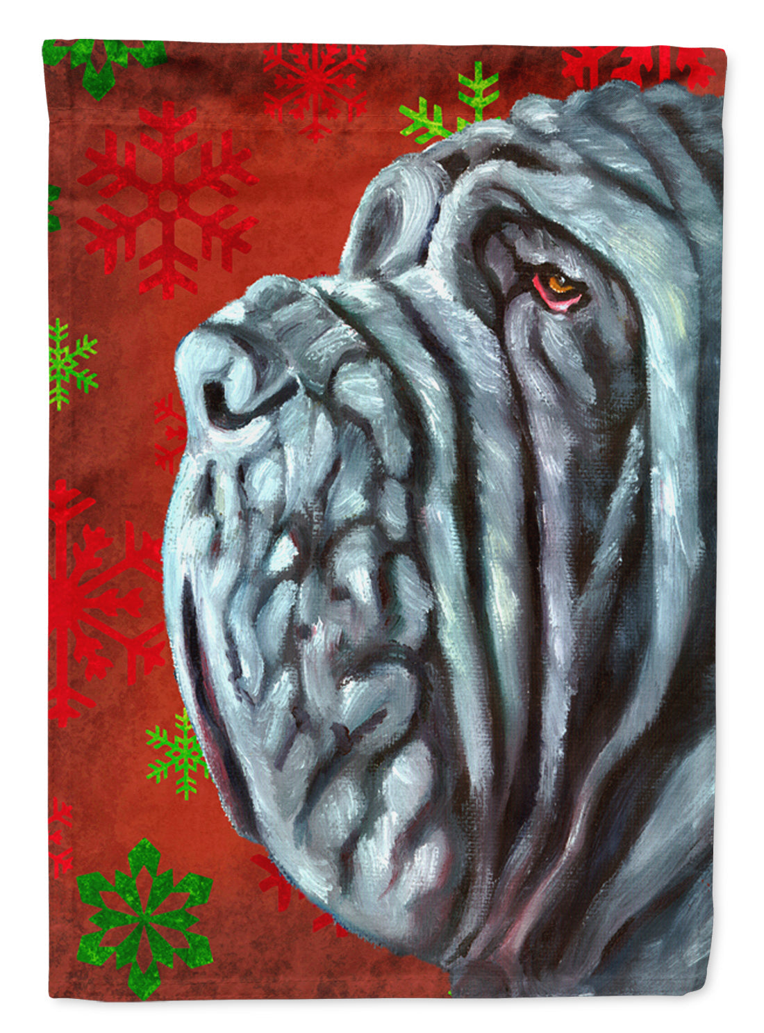 Neapolitan Mastiff Red Snowflakes Holiday Christmas House Flag 28x40 Porch Sleeve Pole Decorative Outside Yard Banner Artwork Wall Hanging, Polyester