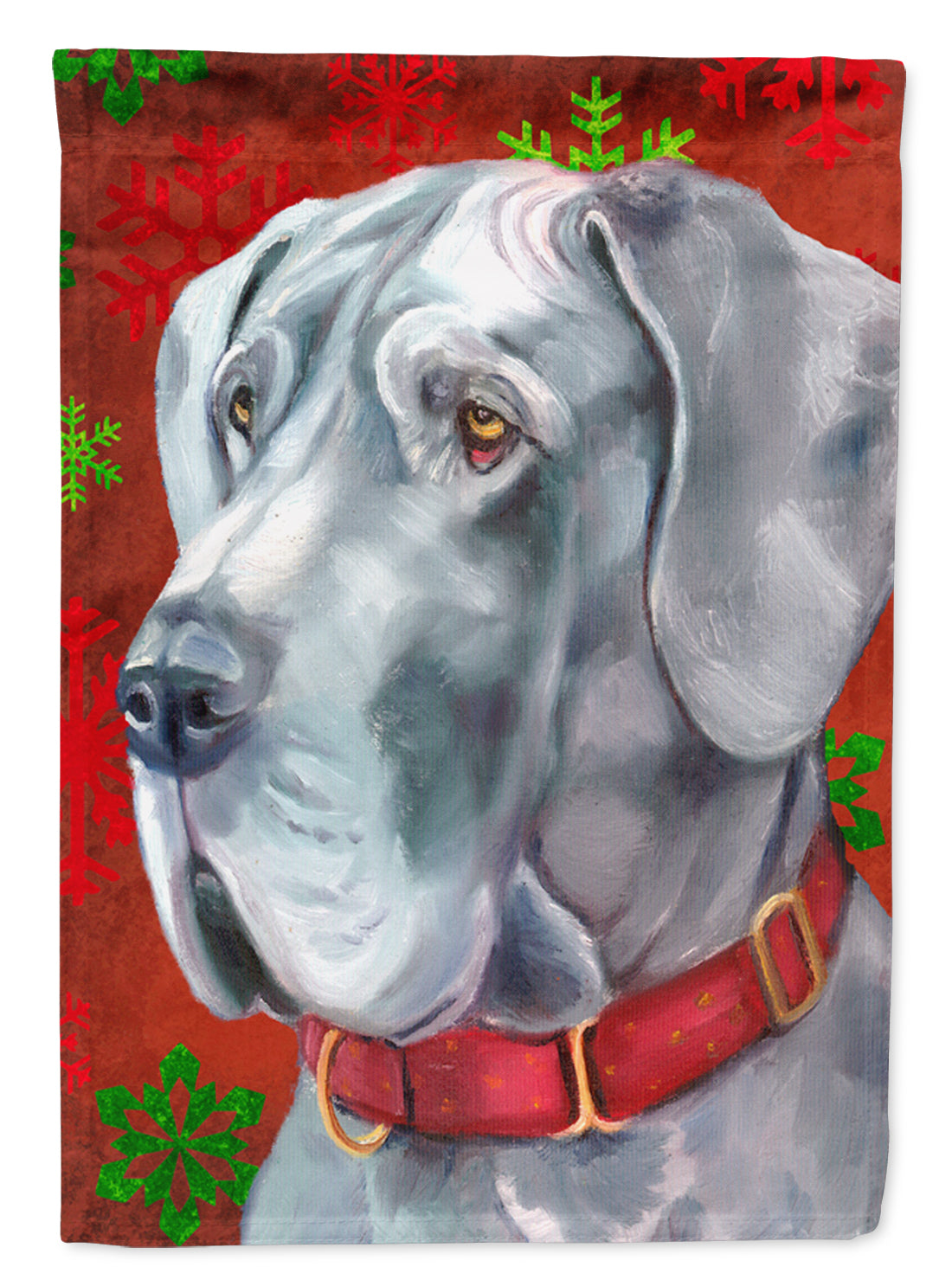Great Dane Red Snowflakes Holiday Christmas House Flag 28x40 Porch Sleeve Pole Decorative Outside Yard Banner Artwork Wall Hanging, Polyester