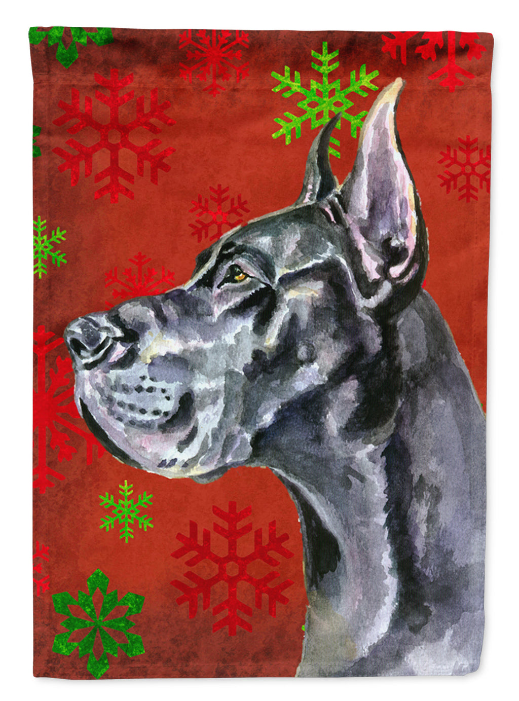 Black Great Dane Red Snowflakes Holiday Christmas House Flag 28x40 Porch Sleeve Pole Decorative Outside Yard Banner Artwork Wall Hanging, Polyester
