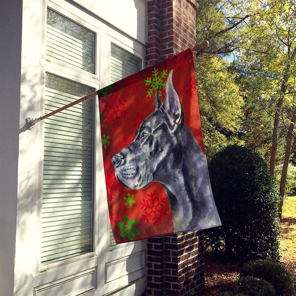 Black Great Dane Red Snowflakes Holiday Christmas House Flag 28x40 Porch Sleeve Pole Decorative Outside Yard Banner Artwork Wall Hanging, Polyester