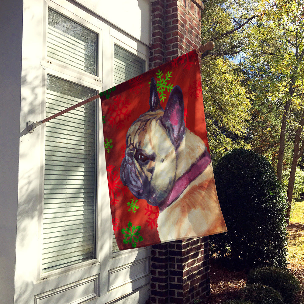 French Bulldog Frenchie Red Snowflakes Holiday Christmas House Flag 28x40 Porch Sleeve Pole Decorative Outside Yard Banner Artwork Wall Hanging, Polyester