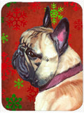 French Bulldog Frenchie Red Snowflakes Holiday Christmas Cutting Board Tempered Glass Kitchen Cutting Surface, Heat Resistant Chopping, Non-Slip Feet, Food Prep & Serving