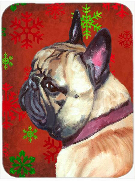 French Bulldog Frenchie Red Snowflakes Holiday Christmas Cutting Board Tempered Glass Kitchen Cutting Surface, Heat Resistant Chopping, Non-Slip Feet, Food Prep & Serving