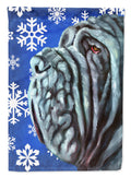 Neapolitan Mastiff Winter Snowflakes Holiday House Flag 28x40 Porch Sleeve Pole Decorative Outside Yard Banner Artwork Wall Hanging, Polyester