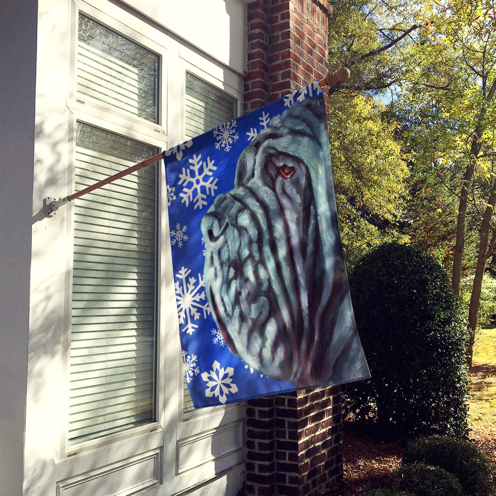 Neapolitan Mastiff Winter Snowflakes Holiday House Flag 28x40 Porch Sleeve Pole Decorative Outside Yard Banner Artwork Wall Hanging, Polyester