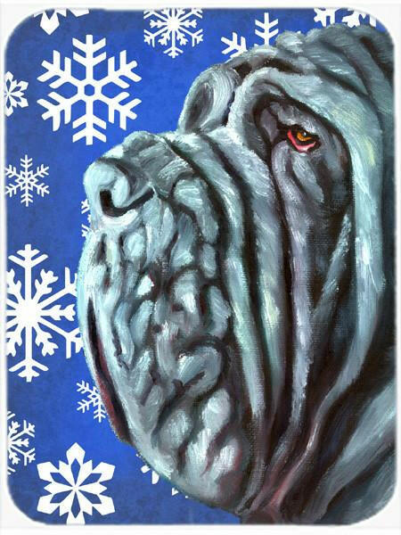 Neapolitan Mastiff Winter Snowflakes Holiday Cutting Board Tempered Glass Kitchen Cutting Surface, Heat Resistant Chopping, Non-Slip Feet, Food Prep & Serving