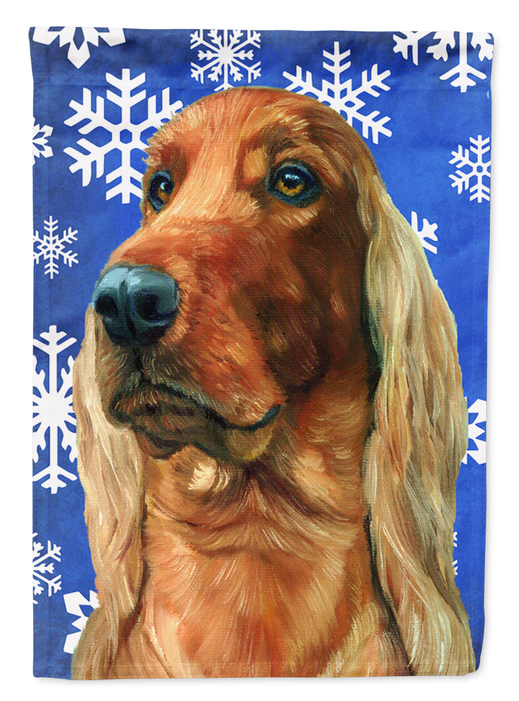 Irish Setter Winter Snowflakes Holiday House Flag 28x40 Porch Sleeve Pole Decorative Outside Yard Banner Artwork Wall Hanging, Polyester