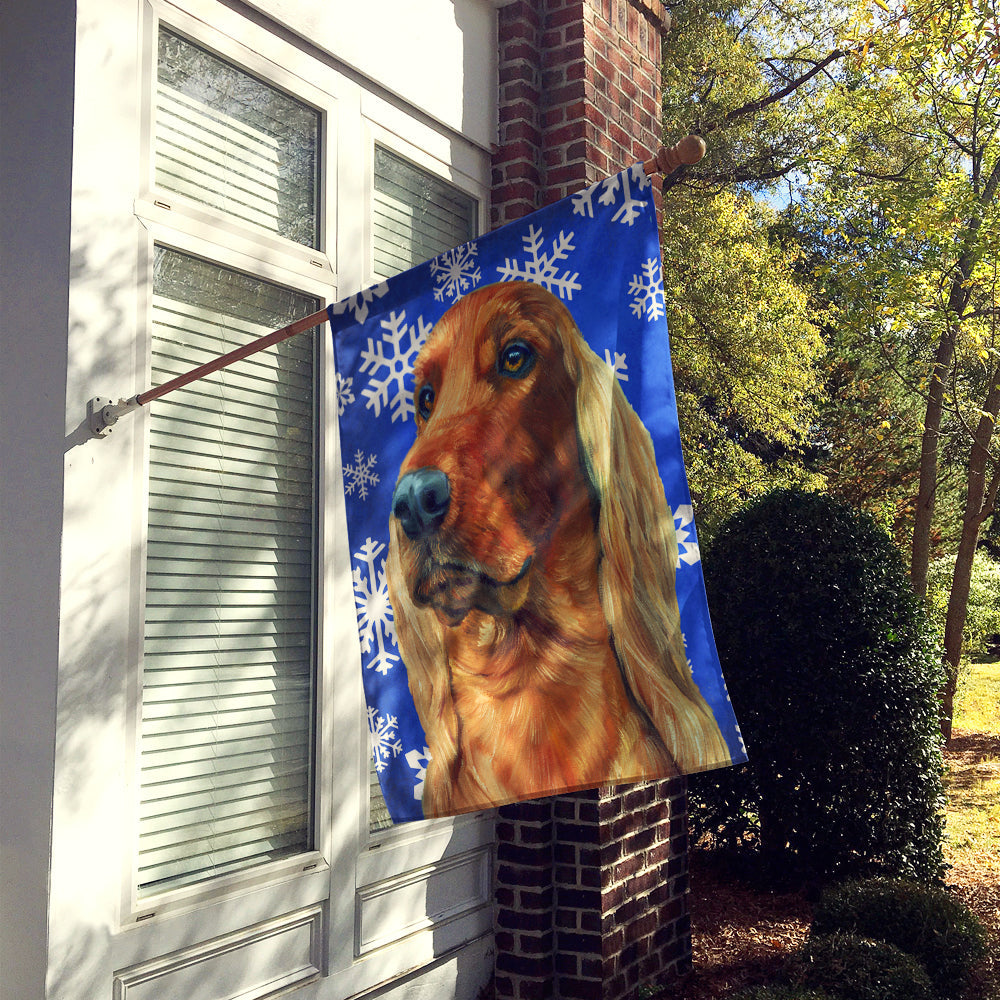 Irish Setter Winter Snowflakes Holiday House Flag 28x40 Porch Sleeve Pole Decorative Outside Yard Banner Artwork Wall Hanging, Polyester