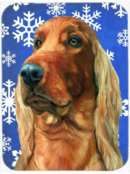 Irish Setter Winter Snowflakes Holiday Cutting Board Tempered Glass Kitchen Cutting Surface, Heat Resistant Chopping, Non-Slip Feet, Food Prep & Serving
